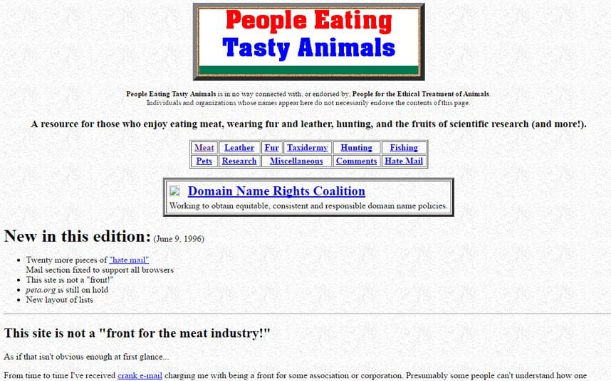 The old People Eating Tasty Animals website